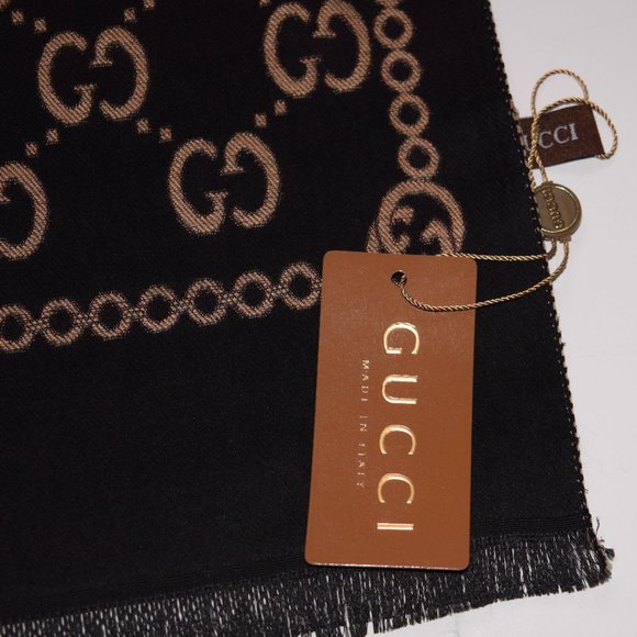 New GUCCI Hysteria Crest Logo Black Beige Reversible Wool Blend Sarf - Picture 4 of 6